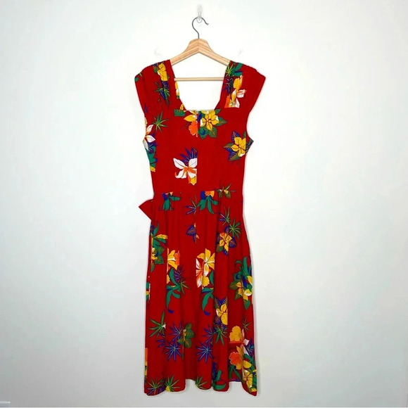 Vintage Y2K Act 1 sz 14 Tropical Floral Sleeveless Midi Fit and Flare Dress - Picture 7 of 13